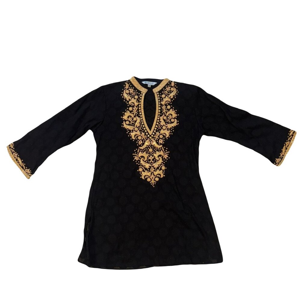 Sulu Collection Black & Gold Embroidered Tunic